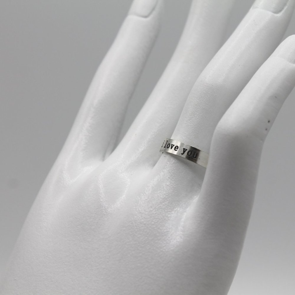 Jewelry ring band I Love You romantic adjustable silver tone simple minimalist - Picture 4 of 7
